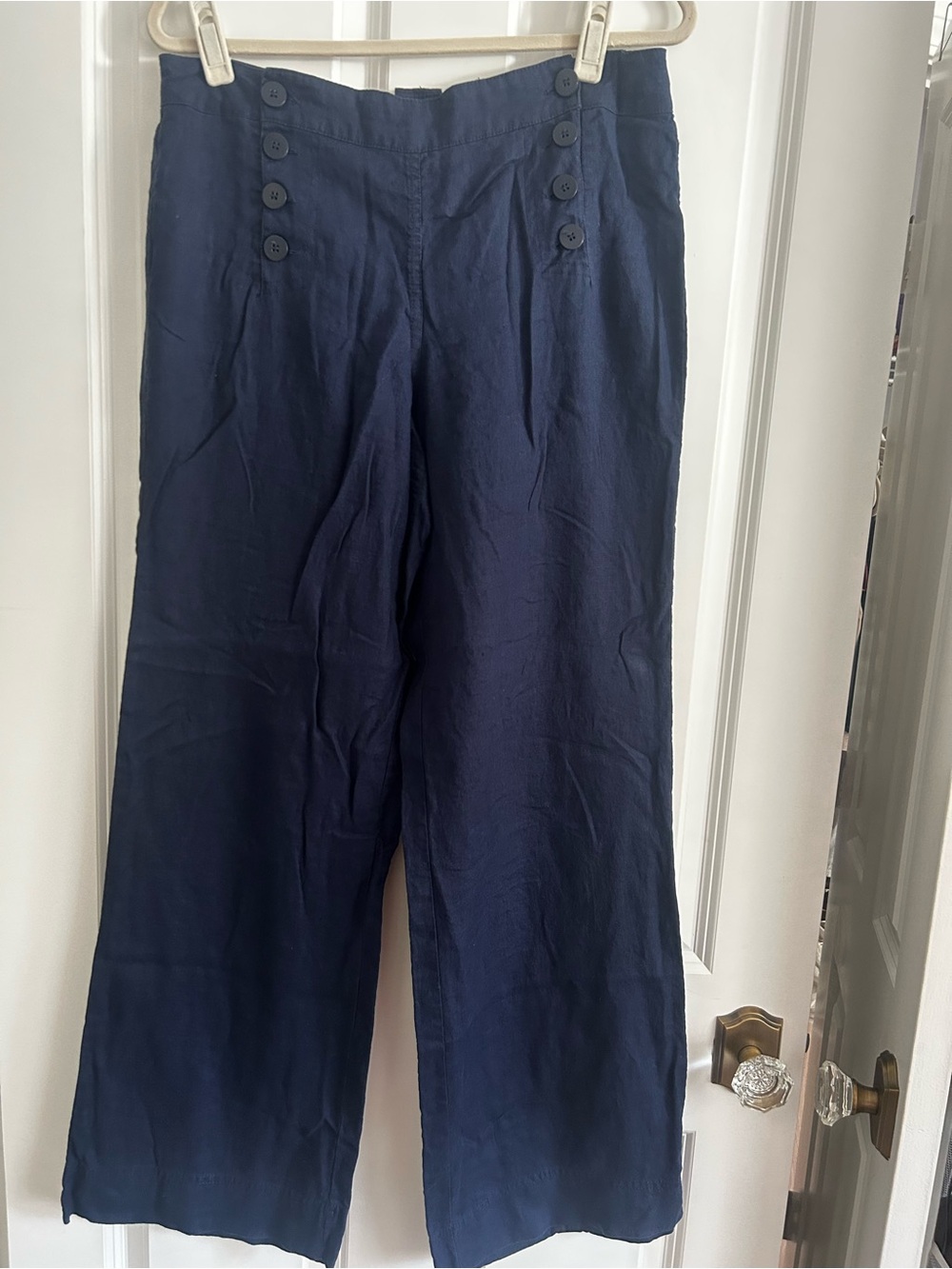 Max Studio Navy Button-Front Wide Leg Linen Pant